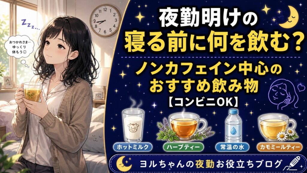 夜勤明けの寝る前に何を飲む？ノンカフェイン中心のおすすめ飲み物【コンビニOK】